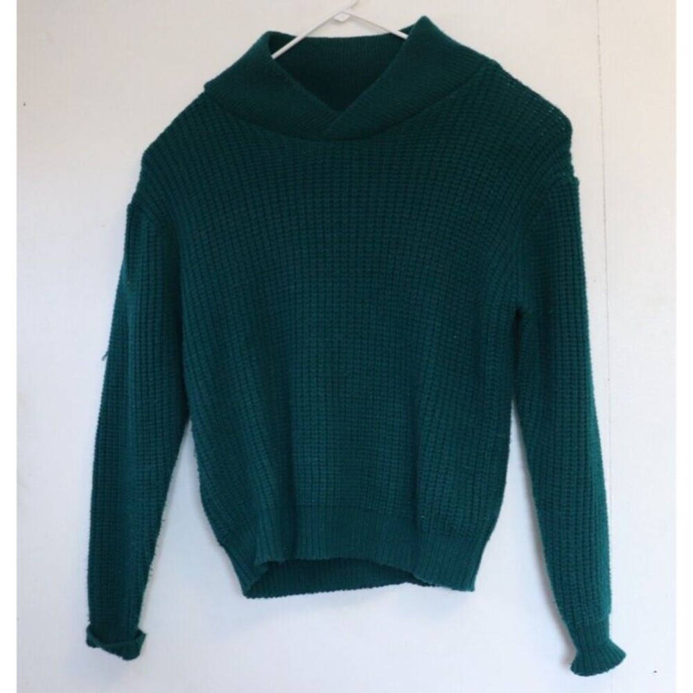 VTG Strawbridge‎ Clothier Sweater Mens L Green Waffle Knit Cowl Neck Grandpa
